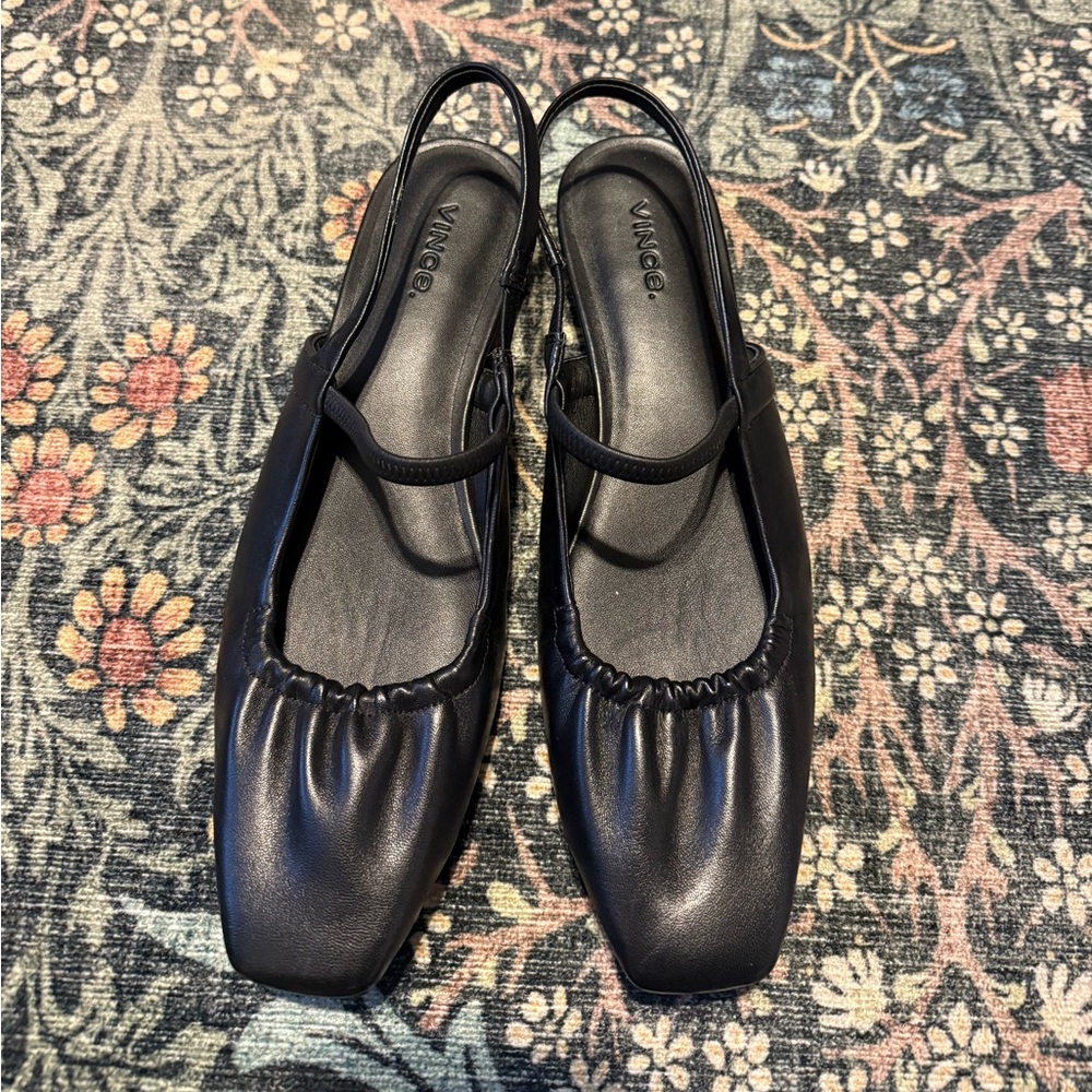 Vince Black Leather Slingback Flats